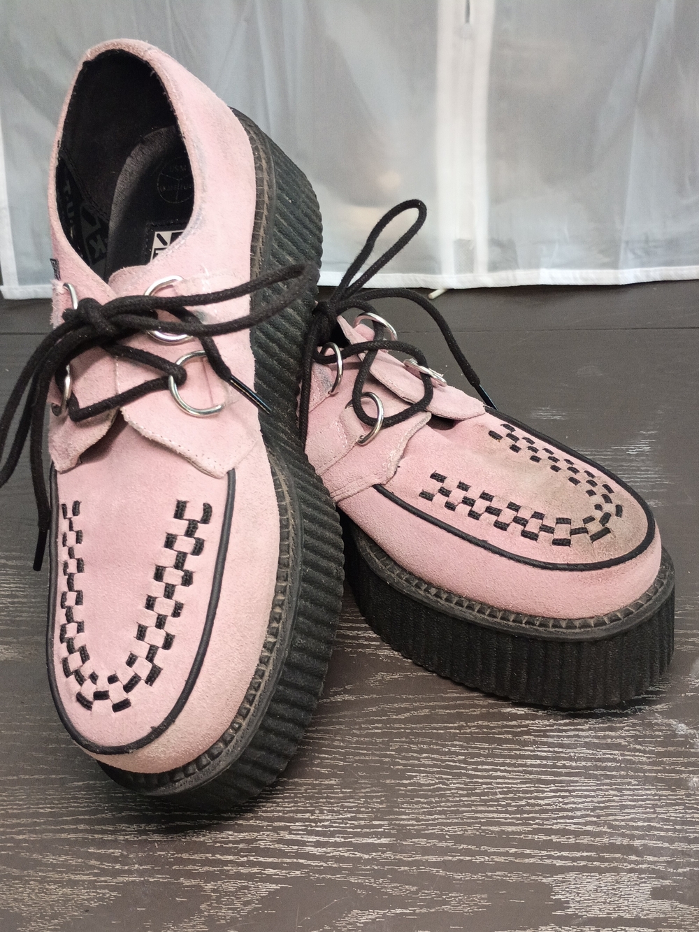 T.U.K Pink Suede Platform Creeper with Black Lug 1.5 Inch Sole. Good Condition.